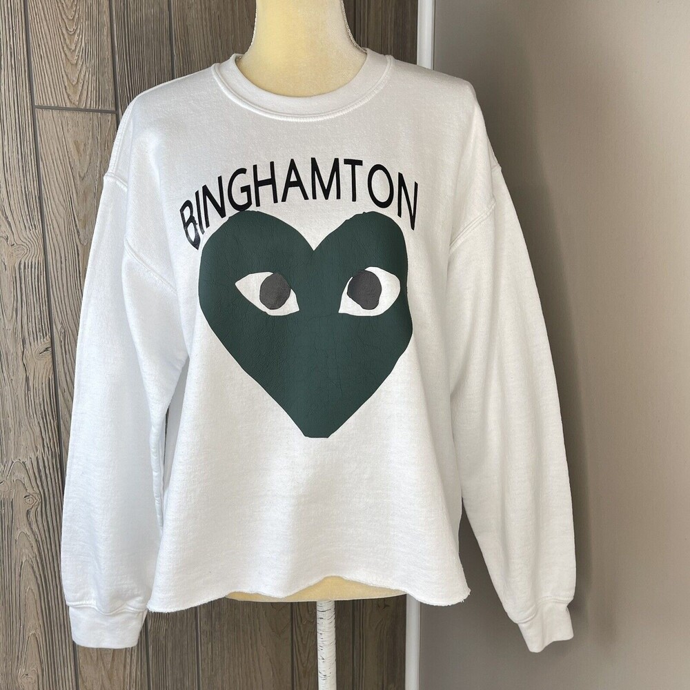 Women Cropped Sweater Crew Neck Size M white off ivory